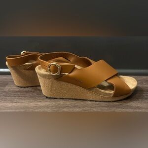 Birkenstock Papillio Samira Buckle Ginger Brown Leather Wedge Sandal 41 10 EUC